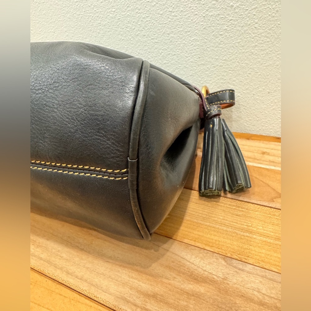 Dooney & Bourke Black Leather Hobo with Brown Trim and Red Accent - Picture 8 of 9